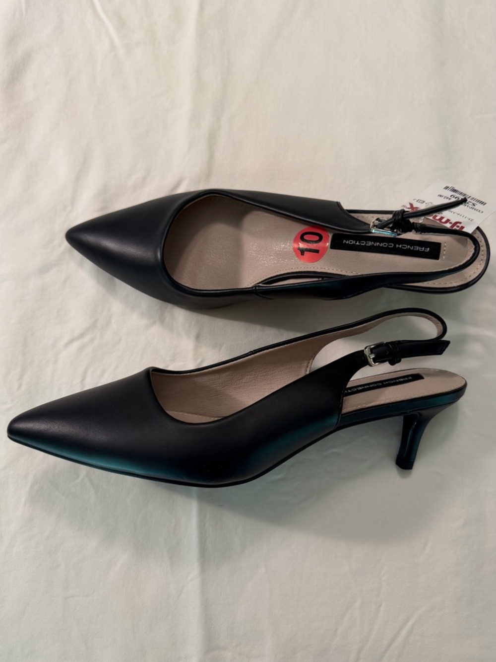French Connection Black Pointed Slingback Kitten Heel Pumps